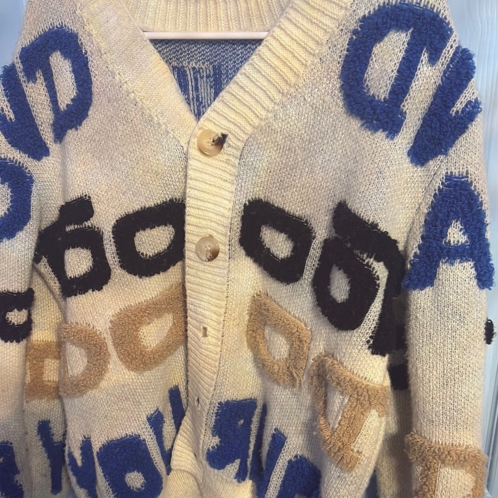 Target Cream and Blue Cardigan Sweater with Graphic Design
